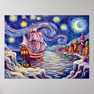 Póster Buen Barco Lollipop Noche Estrellada Mar de Dulces
