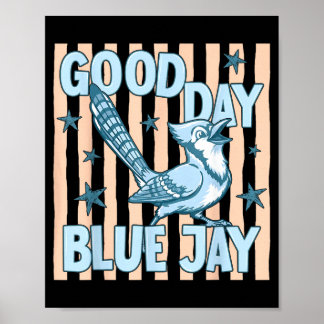 Póster Buen Día Arrendajo Lindo Gráfico Retro De Pájaro D