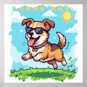 Póster Buen Diseño de Juego Retro de Cachorro Pixel Boy