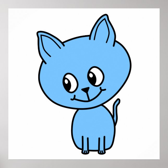 Póster Buen gatito, en azul. (Frente)