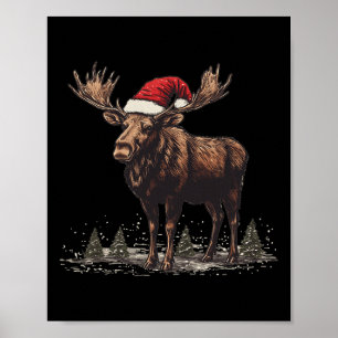 Póster Buen Moose Con Sombrero Santa Para Navidades Alegr