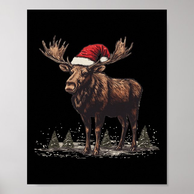 Póster Buen Moose Con Sombrero Santa Para Navidades Alegr (Frente)