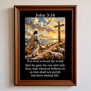 Póster Buen Pastor Cruz Espíritu Santo Paloma John 3:16