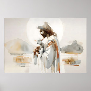 Póster Buen Pastor Estampa de Cuna, Jesús Cordero Acuarel