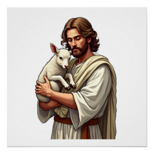Póster Buen Pastor Jesús Camiseta de Grabado Vintage
