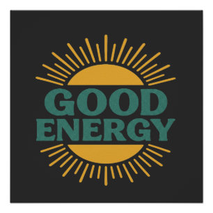 Póster Buena Energía- Diseño Retro de Sol Radiante Vibrac