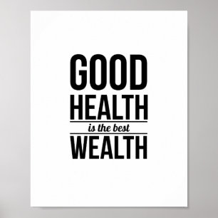 Póster Buena salud inspiradora cita tipografía negra