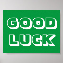 Póster Buena suerte tipografía moderna verde y blanca