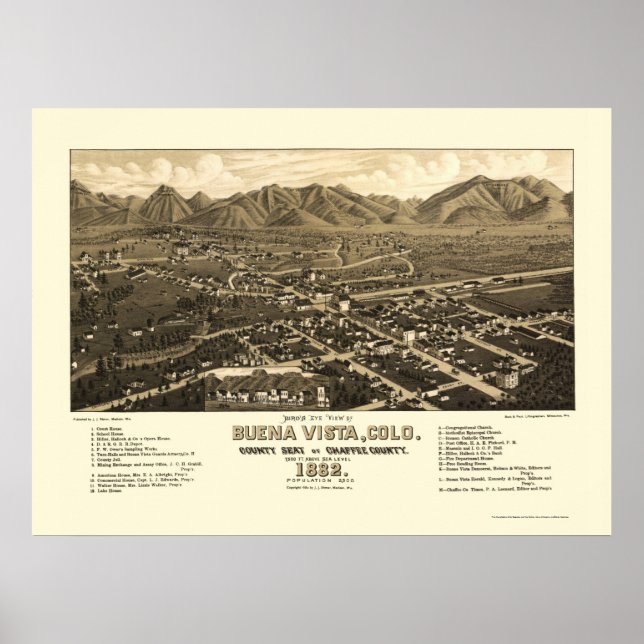 Póster Buena Vista, Mapa Panorámico CO - 1882 (Frente)