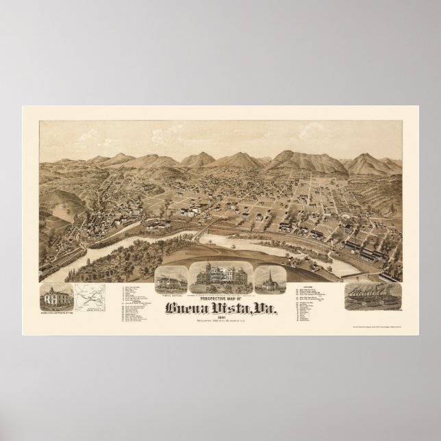 Póster Buena Vista, mapa panorámico VA - 1891 (Frente)