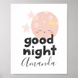 Póster Buenas noches. Luna rosa linda. Niña lactante
