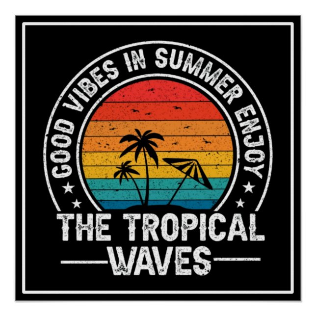 Póster Buenas Vibraciones Verano Olas Tropicales (Anverso)