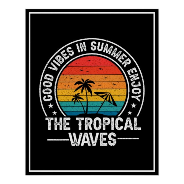 Póster Buenas Vibraciones Verano Olas Tropicales (Anverso)