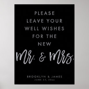 Póster Bueno Desearía Rótulo Boda Negro Y Plata