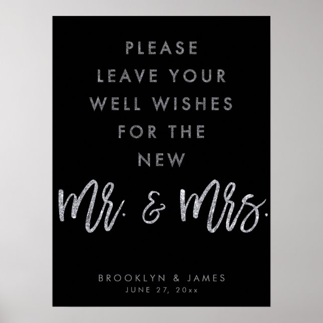 Póster Bueno Desearía Rótulo Boda Negro Y Plata (Frente)