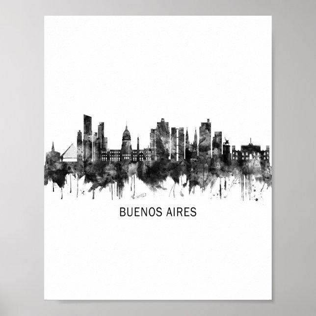 Póster Buenos Aires Argentina Skyline BW (Frente)