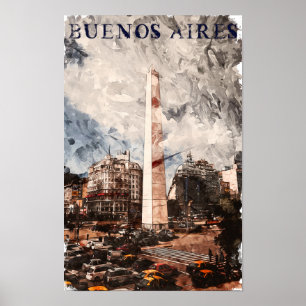 Póster Buenos Aires Argentina Skyline Watercolor
