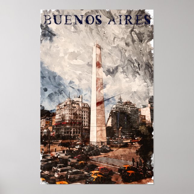 Póster Buenos Aires Argentina Skyline Watercolor (Frente)
