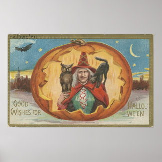 Póster Buenos Deseos Para La Nostalgia Vintage De Hallowe