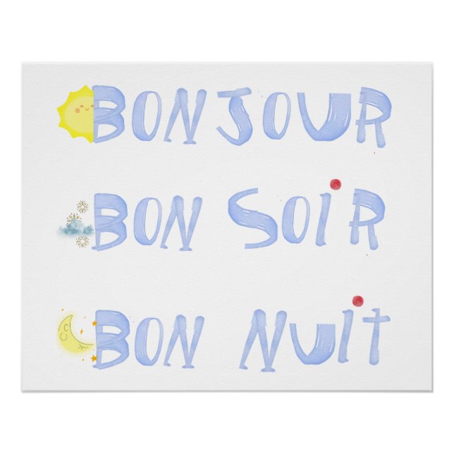 Póster Buenos días Buen Día Buenas Noches Bon Soir Francé (Anverso)