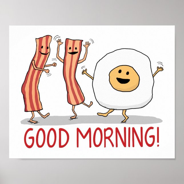 Póster Buenos días con tocino y huevo lindo y gracioso (Frente)