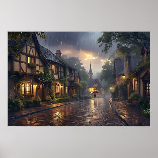 Póster Buenos días lluvioso