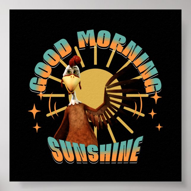 Póster Buenos Días Sol Rojo Gallo Divertido (Frente)