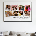 Póster Buenos tiempos grandes recuerdos divertido collage<br><div class="desc">Este divertido collage de 8 fotos muestra el tipo escrito a mano "buenos tiempos, grandes recuerdos" junto con un personalizado de texto. Una gran manera de conmemorar ocasiones como el año mayor, unas vacaciones, una temporada deportiva y más. Hace un gran regalo de graduación pero también puede trabajar bien para...</div>