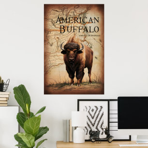 Póster Búfalo americano en un mapa