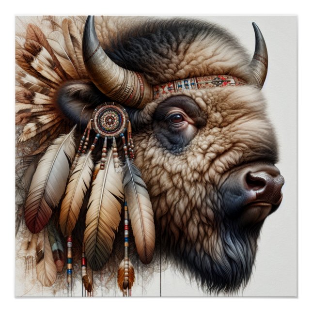 Póster Búfalo Bison American Indian Art (Anverso)