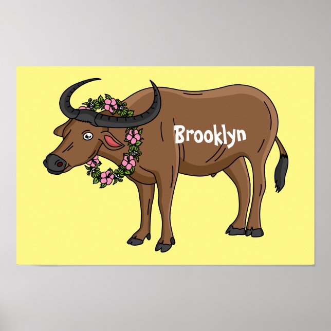Póster Búfalo de agua con flores ilustracion personalizad (Frente)