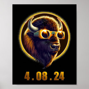 Póster Búfalo de Bison con eclipse solar de 2024