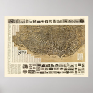 Póster Búfalo, mapa panorámico de NY - 1902
