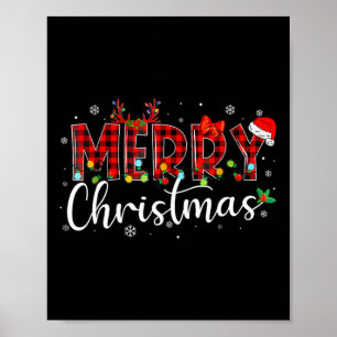 Póster Búfalo navideño vestido rojo Santa Hat Xmas P