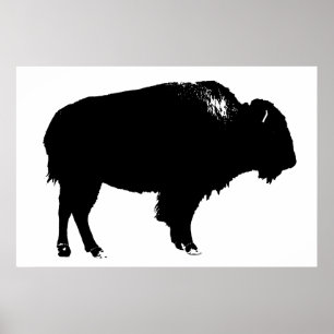 Póster Búfalo negro y blanco de Bison Silhouette Pop Art