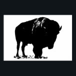 Póster Búfalo negro y blanco de Bison Silhouette Pop Art<br><div class="desc">Icénicas imágenes históricas estadounidenses occidentales - Obra fotográfica de búfalo</div>