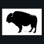 Póster Búfalo negro y blanco de Bison Silhouette Pop Art<br><div class="desc">Icénicas imágenes históricas estadounidenses occidentales - Obra fotográfica de búfalo</div>