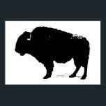 Póster Búfalo negro y blanco de Bison Silhouette Pop Art<br><div class="desc">Icénicas imágenes históricas estadounidenses occidentales - Obra fotográfica de búfalo</div>