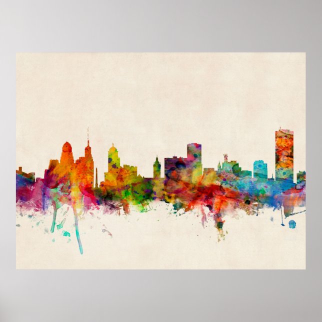 Póster Búfalo Nueva York Skyline Cityscape (Frente)