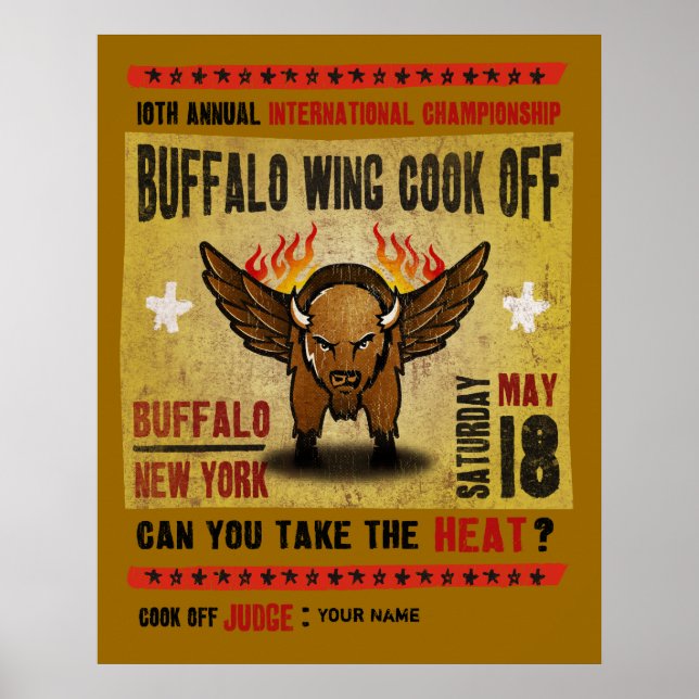 Póster Búfalo, NY - Cocina De Ala De Búfalo Caliente De F (Frente)