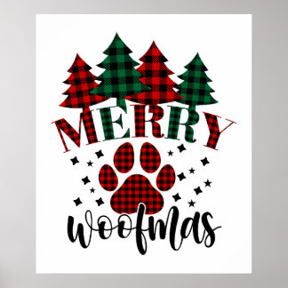 Póster Búfalo Rojo Verde Plantado Árbol De Navidad Y Paw