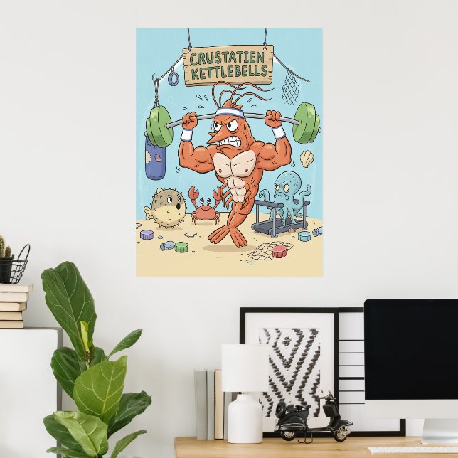 Póster Buff Shrimp Gym Poster – Funny Beach Art (Oficina en casa)