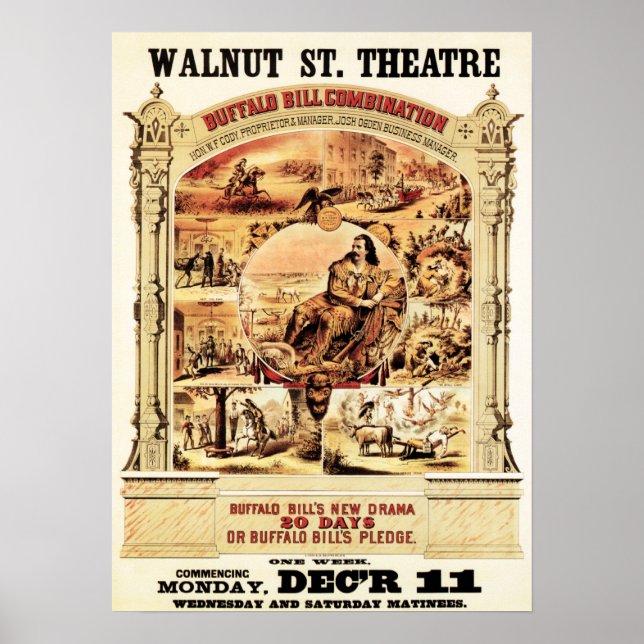Póster BUFFALO BILL Anuncio de teatro norteamericano Waln (Frente)