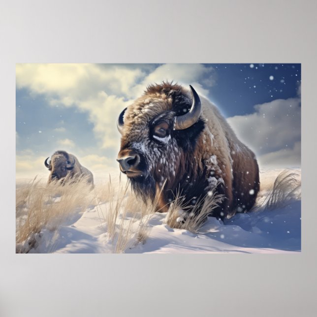 Póster Buffalo Bison Animal Wilderness Colorness (Frente)