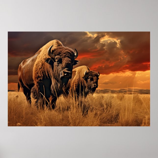 Póster Buffalo Bison Animal Wilderness Colorness (Frente)