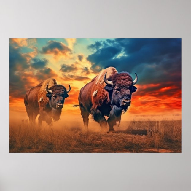 Póster Buffalo Bison Animal Wilderness Colorness (Frente)