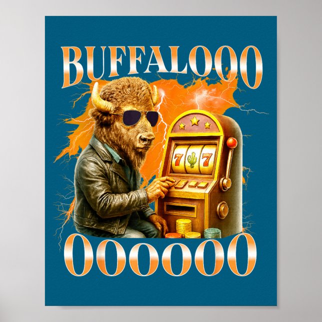 Póster Buffalo Bison Casino Slot Machine Funny Gambling B (Frente)