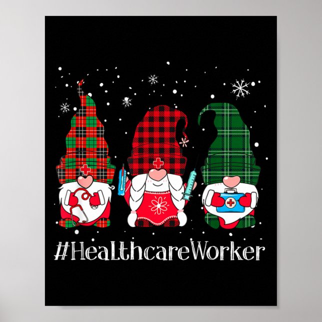Póster Buffalo Plaid Gnome Healthcare Worker Nurse Christ (Frente)