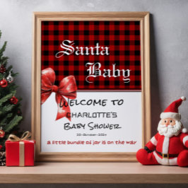 Póster Buffalo Plaid Watercolor Bow Baby Shower Welcome