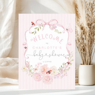 Póster Bug de Amor con Lazos Rosas y Rayas Bienvenida de 